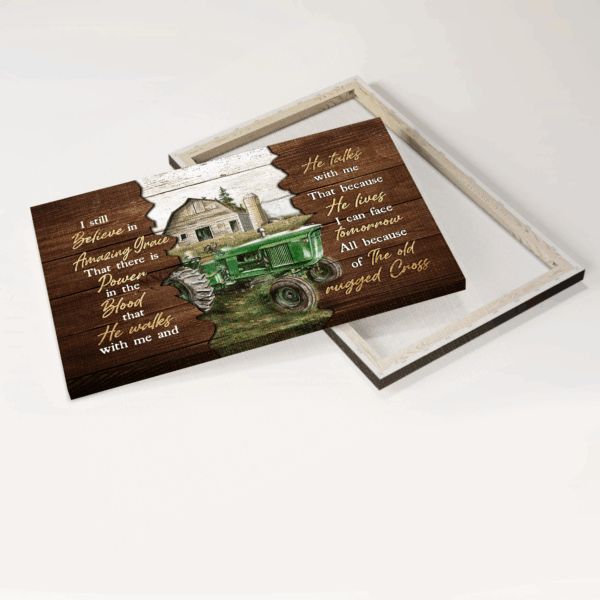 Tranquil Farm Tractor Jesus Landscape Poster- Christian Gift- Amazing Grace Home Decor Wall Art