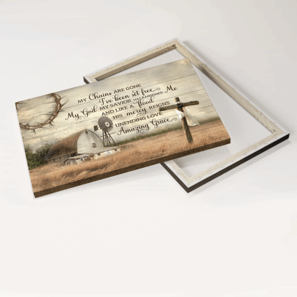 Jesus Landscape Poster: Farm House Painting with Wooden Cross  Poster Home Decor Gift – Tranquil Meadow Decor Gift for Christians