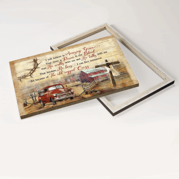 Farm Painting Jesus Landscape Poster – Red Truck & Wooden Cross  Poster Home Decor Gift Wall Art Gift for Christian – Amazing Grace Home Decor Print