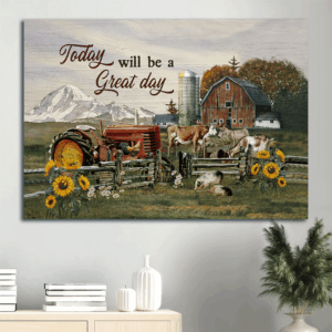 Jesus Landscape Poster Home Decor - Farmhouse Animals & Sunflower  Poster Home Decor Gift Gift for Christian - Today Will Be a Great Day