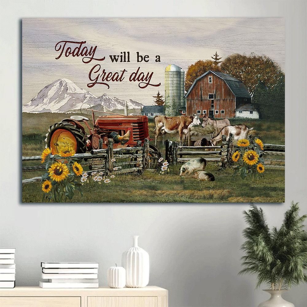 Jesus Landscape Poster Home Decor – Farmhouse Animals & Sunflower Poster Home Decor Gift Gift for Christian – Today Will Be a Great Day Jesus Landscape Poster Home Decor – Farmhouse Animals & Sunflower Poster Home Decor Gift Gift for Christian – Today Will Be a Great Day