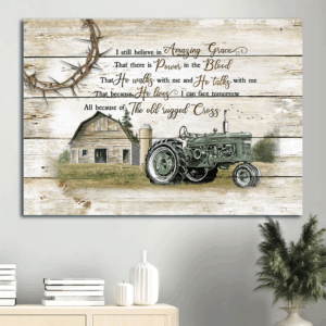Jesus Landscape Poster Home Decor Gift - Farm Tractor Cross  Poster Home Decor Gift - Christian Wall Art