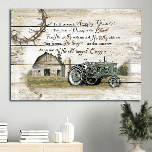 Jesus Landscape Poster Home Decor Gift – Farm Tractor Cross  Poster Home Decor Gift – Christian Wall Art