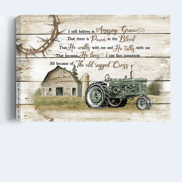 Jesus Landscape Poster Home Decor Gift – Farm Tractor Cross  Poster Home Decor Gift – Christian Wall Art