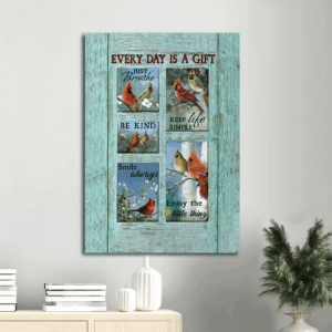 Jesus Portrait  Poster Home Decor Gift Poster: Cardinal Painting for Home Decor- Christian Gift with Blue Window Background- Spring Season Art