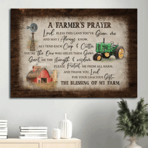 Christian Home Decor Poster: Jesus Landscape  Poster Home Decor Gift with Electric Tricycle Red Barn and Windmill - Farmer s Prayer Gift