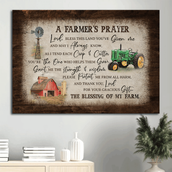 Christian Home Decor Poster: Jesus Landscape  Poster Home Decor Gift with Electric Tricycle Red Barn and Windmill – Farmer s Prayer Gift
