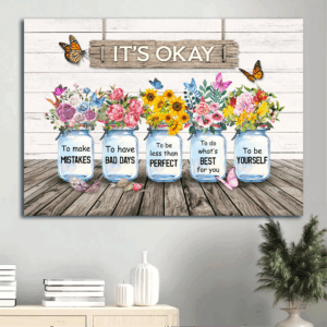 Christian Home Decor Gift: Jesus Landscape Poster with Flowers and Mason Jars