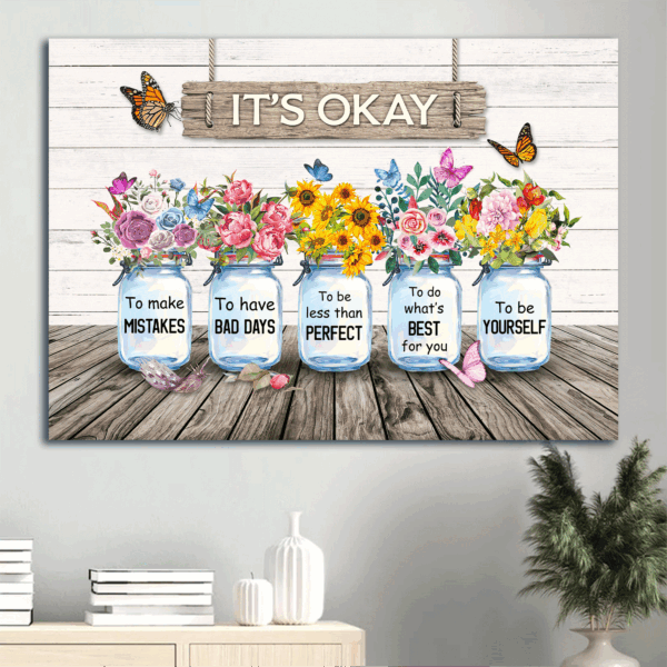 Christian Home Decor Gift: Jesus Landscape Poster with Flowers and Mason Jars