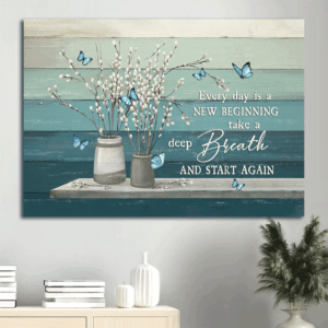 Christian Home Decor: Jesus Landscape Poster with Blue Butterfly - New Beginning Wall Art Gift