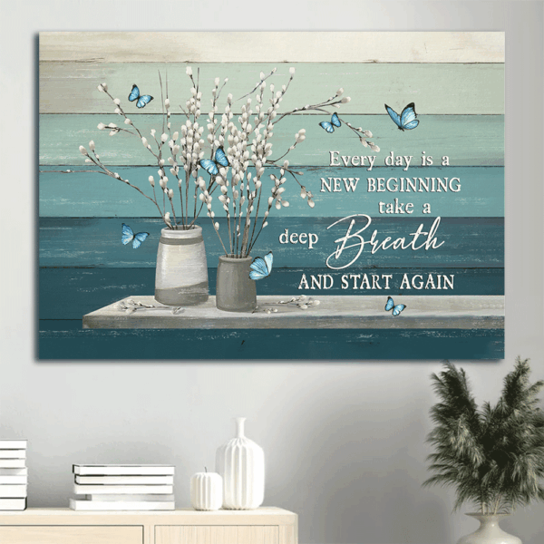 Christian Home Decor: Jesus Landscape Poster with Blue Butterfly – New Beginning Wall Art Gift