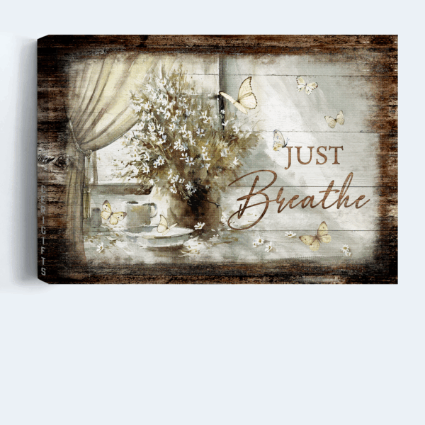 Jesus Landscape Poster Home Decor Gift – Flower & Butterfly Painting for Christian – Just Breathe Wall Art