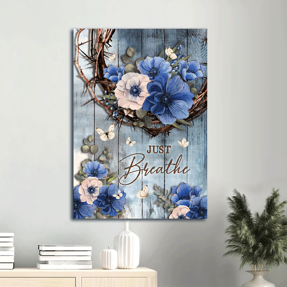 Christian Home Decor Gift: Jesus Portrait Poster with Flower Painting Crown of Thorns and White Butterfly – Just Breathe Wall Art Christian Home Decor Gift: Jesus Portrait Poster with Flower Painting Crown of Thorns and White Butterfly – Just Breathe Wall Art
