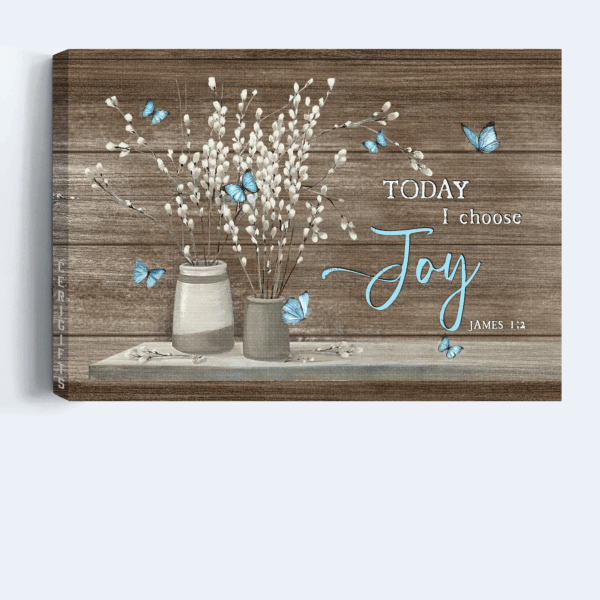 Christian Home Decor Gift: Jesus Landscape & Butterfly Flower Painting – Today I Choose Joy Wall Art