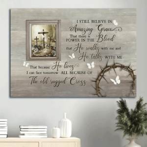 Christian Home Decor Gift: Jesus Landscape Poster with Amazing Grace - Flower Field  Poster Home Decor Gift Wall Art