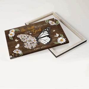 Christian Home Decor Gift: Jesus Landscape Poster with Flower Butterfly and Daisy Frame - Be Still and Know - Wall Art 1