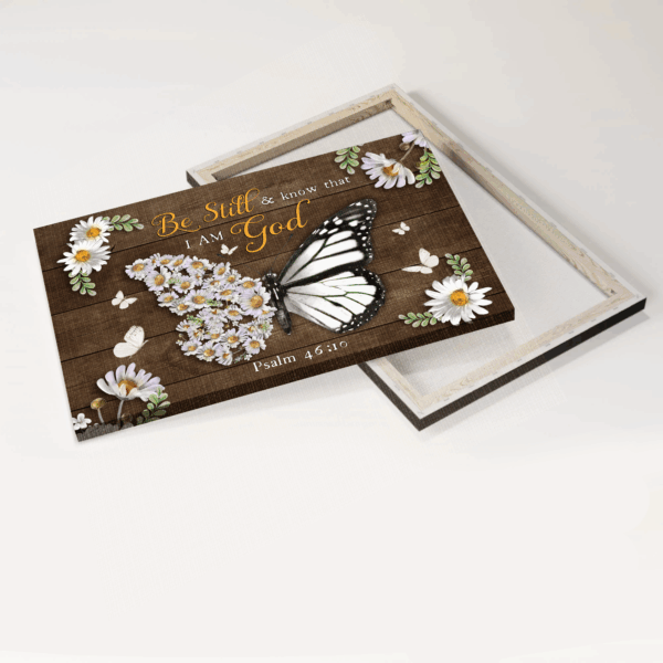 Christian Home Decor Gift: Jesus Landscape Poster with Flower Butterfly and Daisy Frame – Be Still and Know – Wall Art
