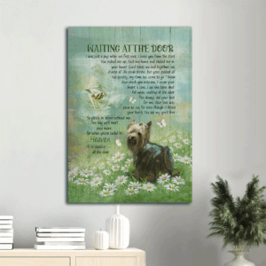 Yorkshire Terrier Dog Portrait Poster - Jesus Christ Daisy Field Home Decor Gift - Perfect Gift for Dog Lovers - Waiting at the Door