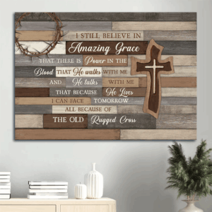 Vintage Jesus Landscape Poster with Wooden Cross - Gift for Christian Home Decor - Amazing Grace Wall Art