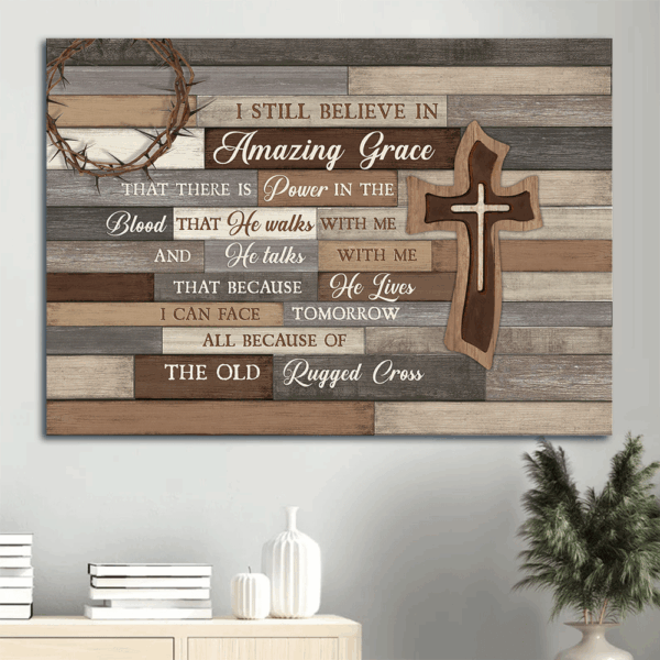 Vintage Jesus Landscape Poster with Wooden Cross – Gift for Christian Home Decor – Amazing Grace Wall Art