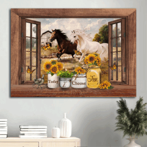 Christian Home Decor Gift: Jesus Landscape Poster with Horse Butterfly Sunflower Farm - Choose Joy Today