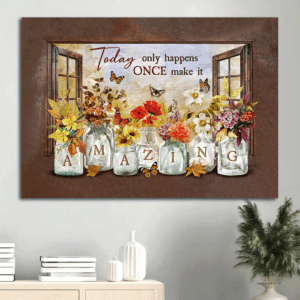 Vintage Christian Landscape Poster: Flower Vase Painting & Monarch Butterfly  Poster Home Decor Gift - Today Only! Home Decor Gift