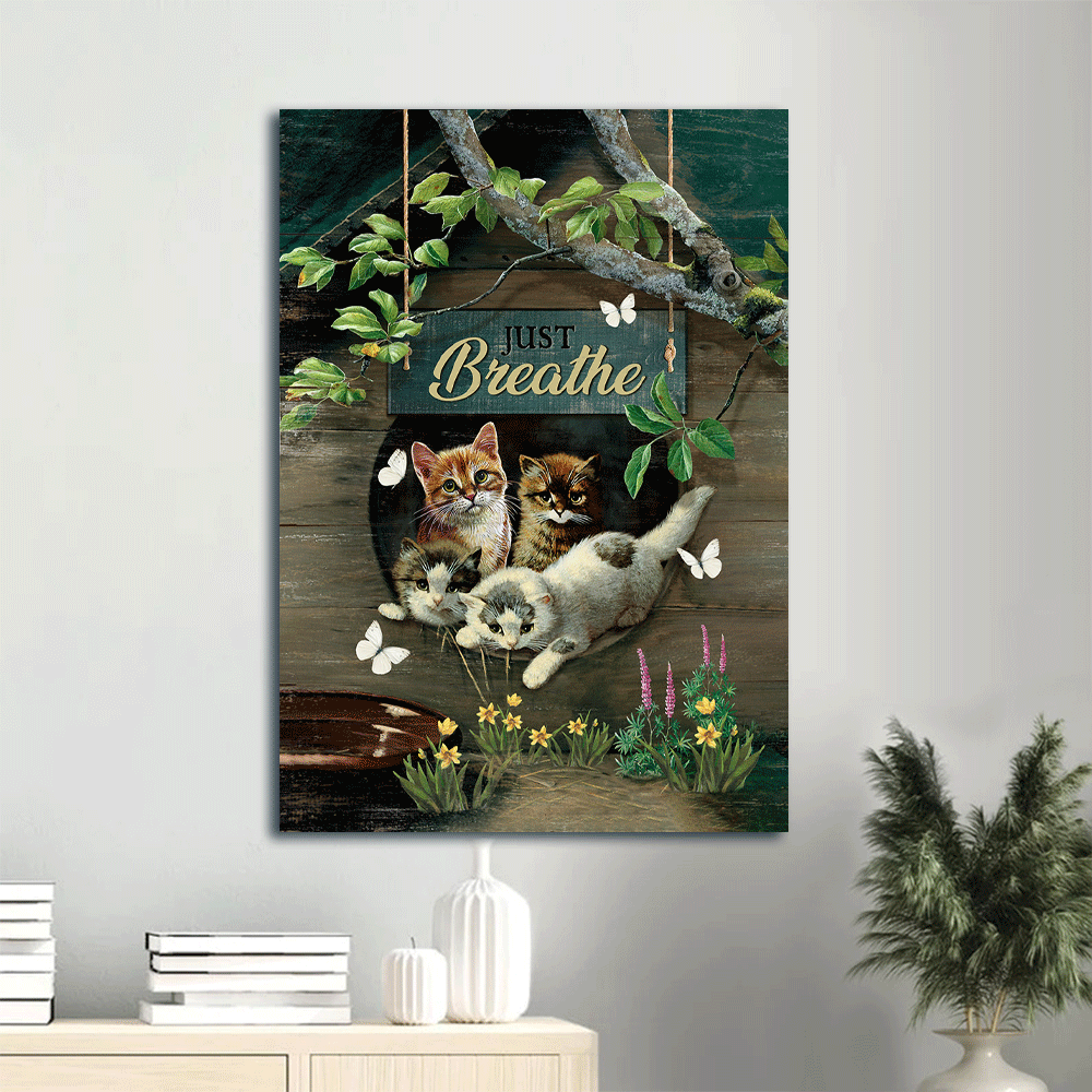 Christian Cat Lover Gift: Jesus and Cat Portrait Poster – Wooden Cat House Adorable Kitten Peaceful Garden Home Decor – Just Breathe Christian Cat Lover Gift: Jesus and Cat Portrait Poster – Wooden Cat House Adorable Kitten Peaceful Garden Home Decor – Just Breathe