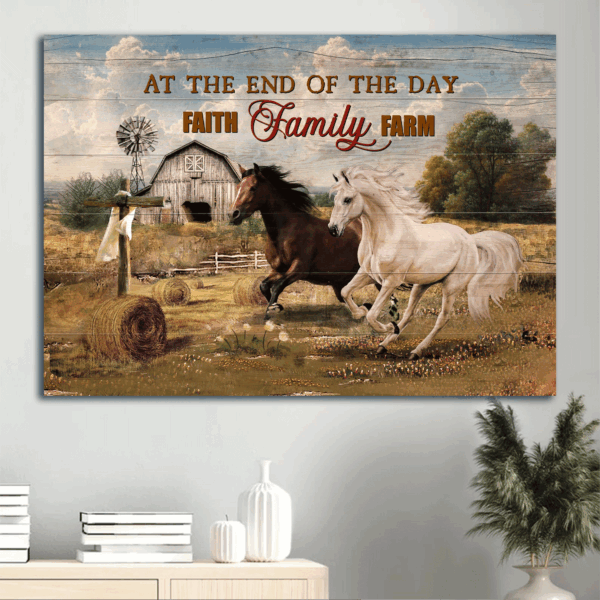 Faithful Farmhouse Jesus Landscape Poster – Christian Home Decor Gift with Horse Cross & Family