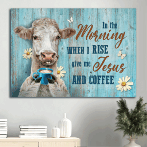 Jesus and Coffee Landscape Poster - Funny Cow Lovely Daisy Home Decor Gift for Christian