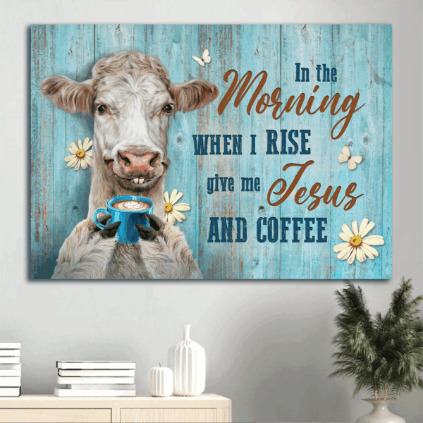 Jesus and Coffee Landscape Poster – Funny Cow Lovely Daisy Home Decor Gift for Christian
