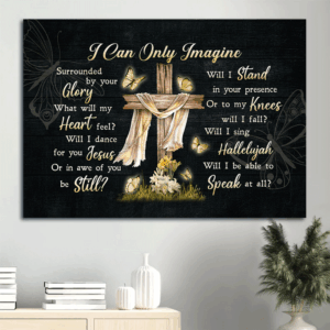 Religious Landscape Poster Set - Wooden Cross & Glowing Butterfly Decor - Gift for Christians - I Can Only Imagine
