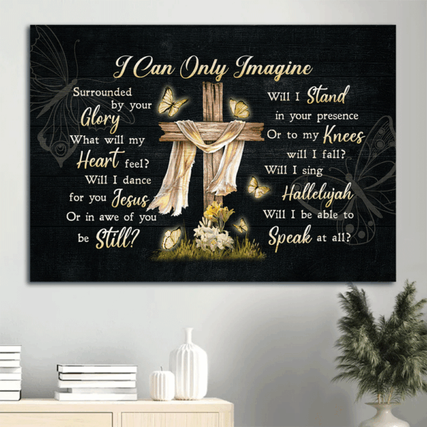 Religious Landscape Poster Set – Wooden Cross & Glowing Butterfly Decor – Gift for Christians – I Can Only Imagine