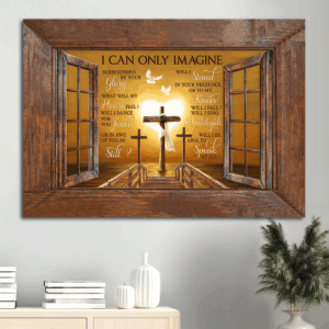 Christian Home Decor Gift: Jesus Landscape Poster with Wooden Cross Heart Painting White Dove - I Can Only Imagine