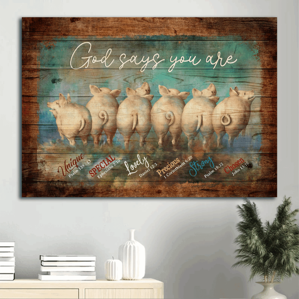 Jesus and Funny Pig Landscape Poster Home Decor Gift for Christians – God Says You Are – Unique Wall Art Jesus and Funny Pig Landscape Poster Home Decor Gift for Christians – God Says You Are – Unique Wall Art