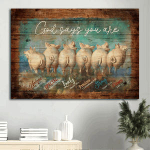 Jesus and Funny Pig Landscape Poster Home Decor Gift for Christians - God Says You Are - Unique Wall Art