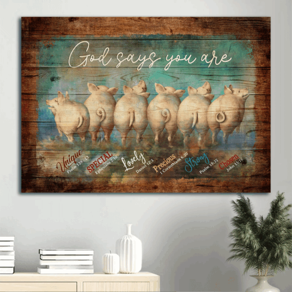 Jesus and Funny Pig Landscape Poster Home Decor Gift for Christians – God Says You Are – Unique Wall Art