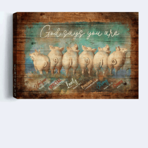 Jesus and Funny Pig Landscape Poster Home Decor Gift for Christians - God Says You Are - Unique Wall Art 1