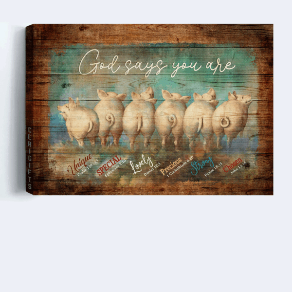 Jesus and Funny Pig Landscape Poster Home Decor Gift for Christians – God Says You Are – Unique Wall Art