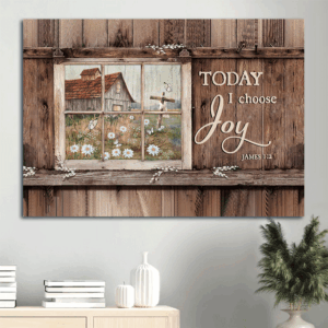 Christian Home Decor Gift - Jesus Landscape & Daisy Garden Window Painting Poster - Choose Joy Wall Art