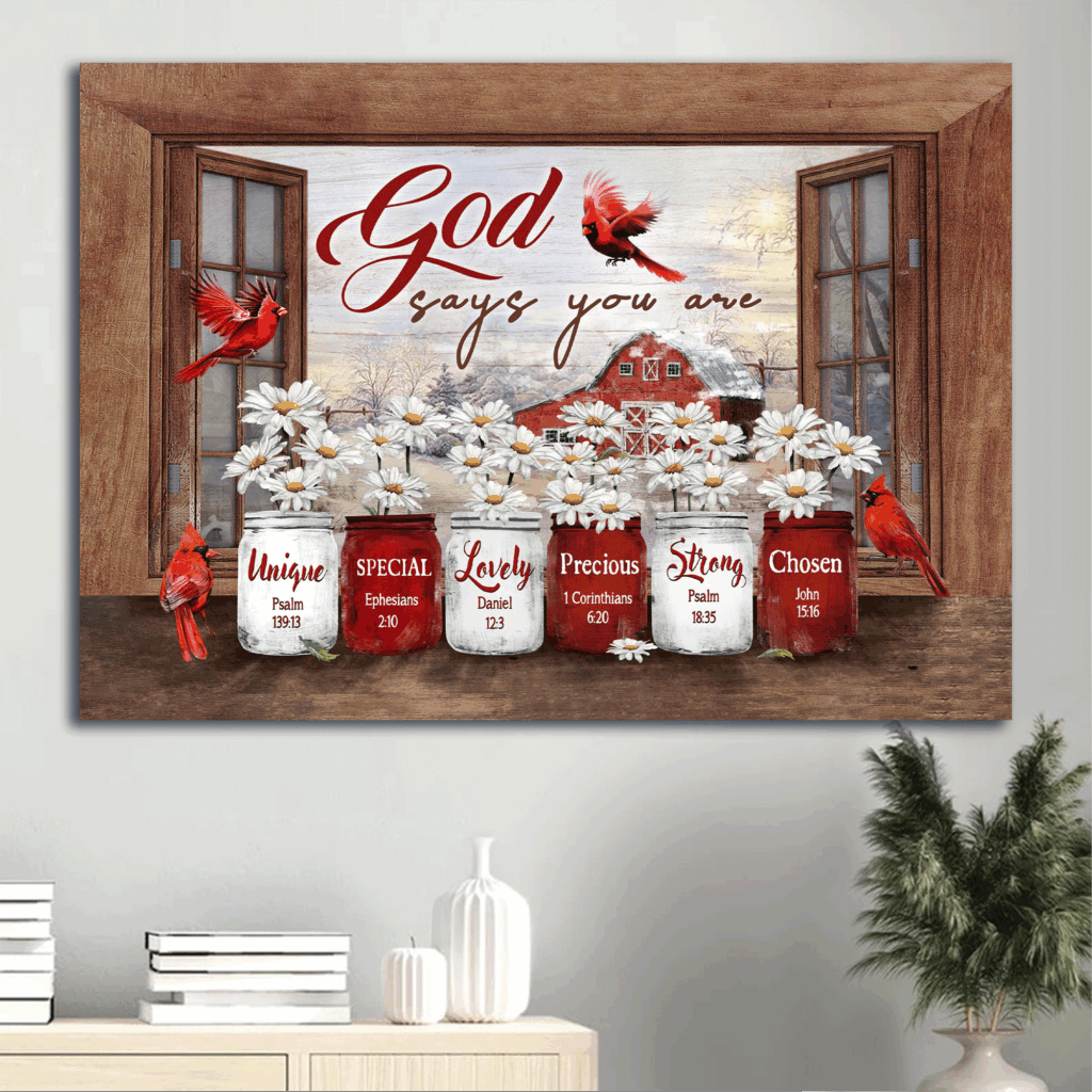 Jesus Landscape Poster Home Decor Gift – Window Frame Daisy Flower Barn House Painting – Red Cardinal – Christian God Gift Jesus Landscape Poster Home Decor Gift – Window Frame Daisy Flower Barn House Painting – Red Cardinal – Christian God Gift