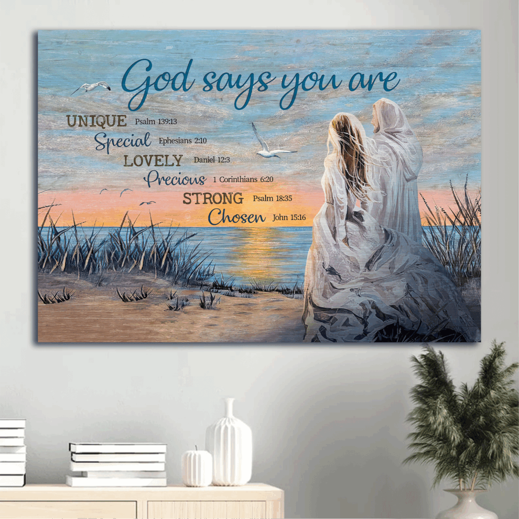 Jesus Landscape Poster Home Decor Gift – Beautiful Girl Walking by the Seashore – Christian Art Jesus Landscape Poster Home Decor Gift – Beautiful Girl Walking by the Seashore – Christian Art