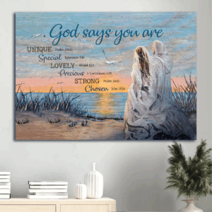 Jesus Landscape Poster Home Decor Gift - Beautiful Girl Walking by the Seashore - Christian Art