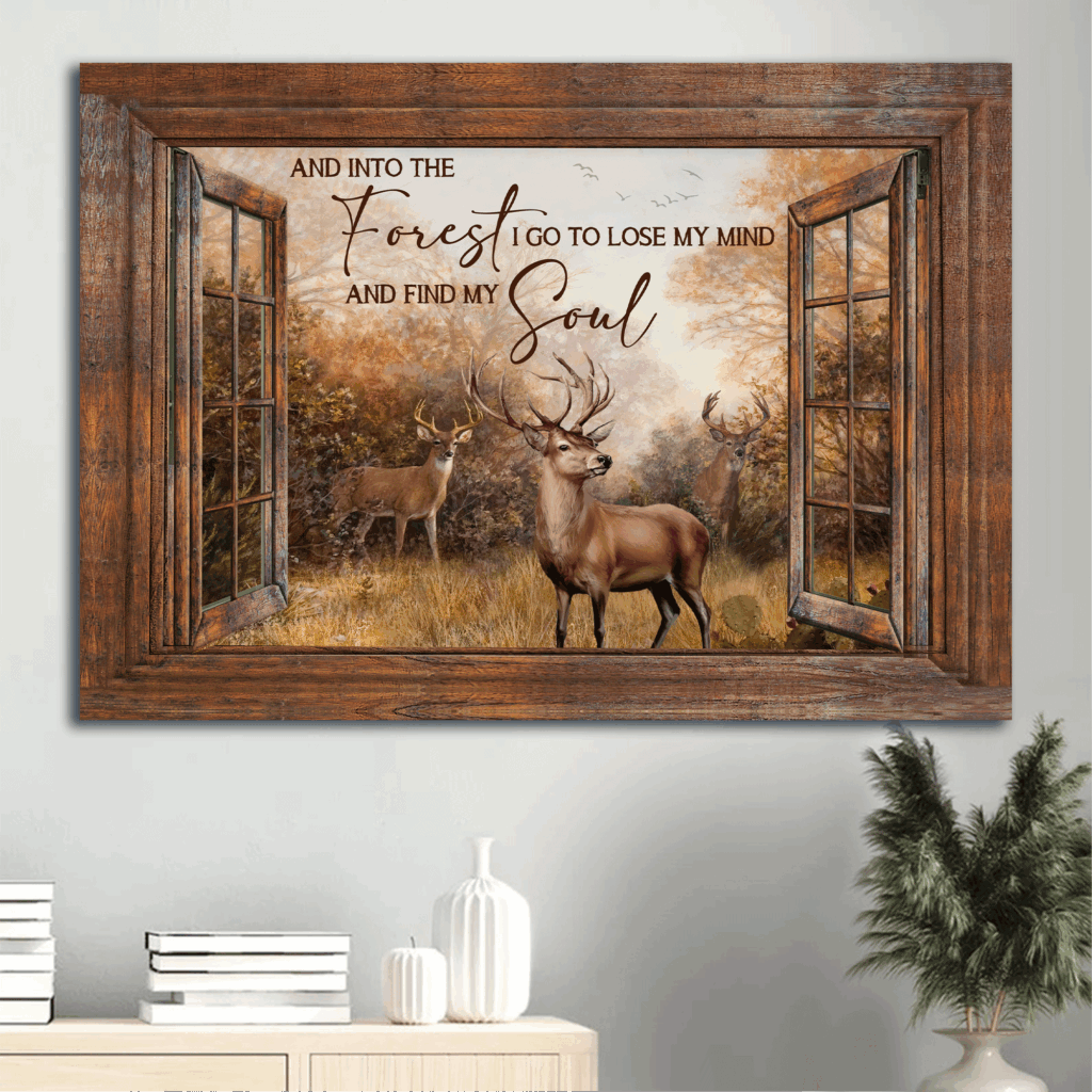 Jesus Landscape Poster: Window Frame Forest & Deer Painting Gift for Christian – Into The Forest I Go Home Decor Jesus Landscape Poster: Window Frame Forest & Deer Painting Gift for Christian – Into The Forest I Go Home Decor