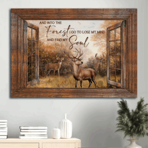 Jesus Landscape Poster: Window Frame Forest & Deer Painting Gift for Christian - Into The Forest I Go Home Decor