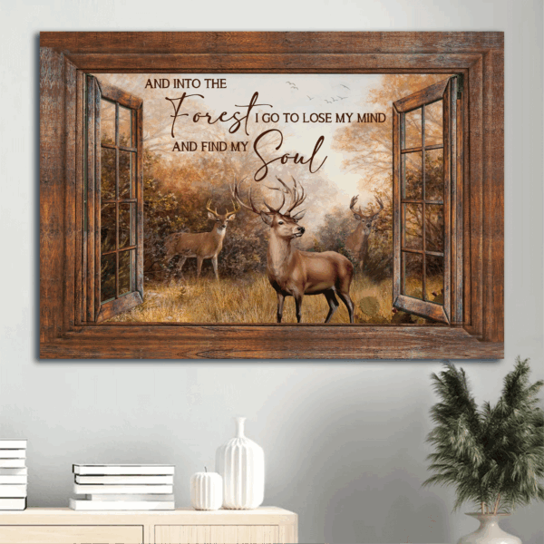 Jesus Landscape Poster: Window Frame Forest & Deer Painting Gift for Christian – Into The Forest I Go Home Decor