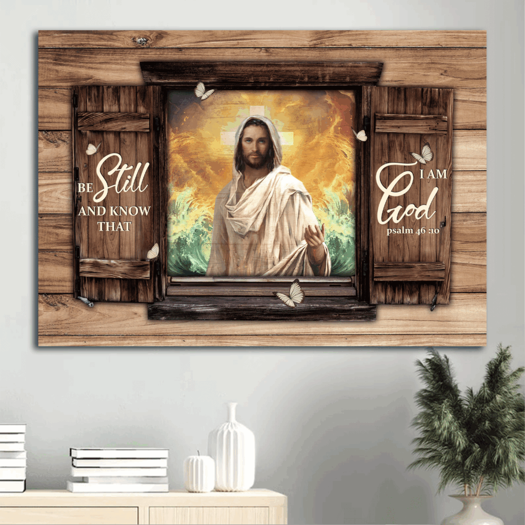 Jesus Landscape Poster Home Decor Gift – Christian Art with Antique Window and Ocean View Jesus Landscape Poster Home Decor Gift – Christian Art with Antique Window and Ocean View