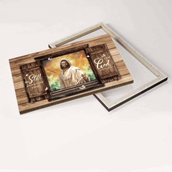 Jesus Landscape Poster Home Decor Gift – Christian Art with Antique Window and Ocean View