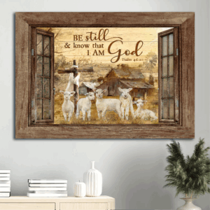 Christian Home Decor Gifts - Jesus & Lambs of God Poster Set - Be Still & Know - Window Frame & Old Barn Painting