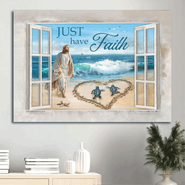 Faithful Jesus Landscape Poster Home Decor Gift – Christian Sea Turtle Drawing