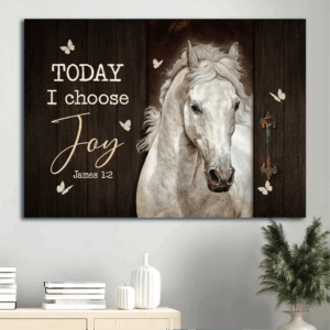 Jesus Landscape Poster Home Decor Gift - White Horse & Butterfly Artwork for Christian Home - Today I Choose Joy Poster